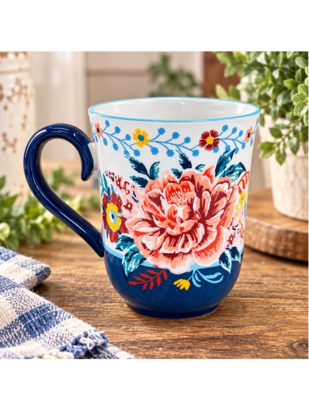 The Pioneer Woman Floral Stoneware Coffee Mug Blue Multicolor 4.75"